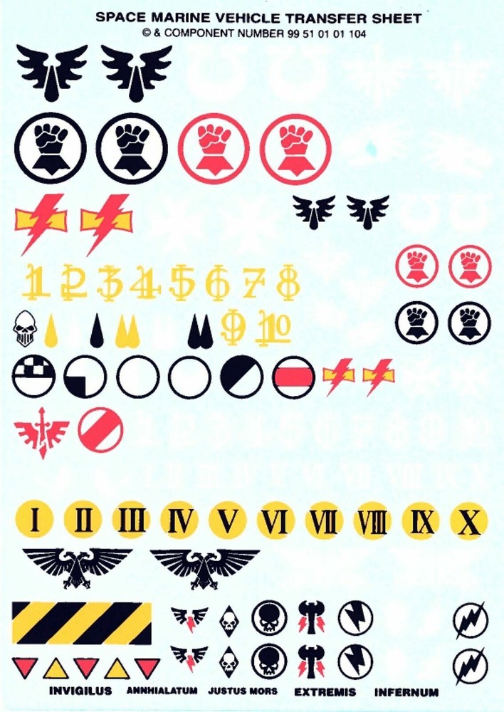 Decals Games Workshop 40k Space Marine Vehicle Transfers