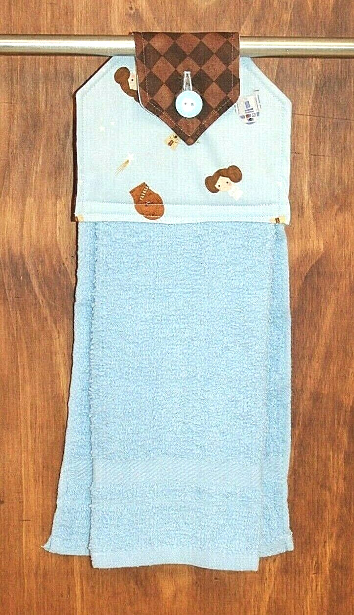 STAR WARS HAND TOWEL BLUE & BROWN HANDMADE HANGING KITCHEN BLUE TERRYCLOTH TOWEL gallery