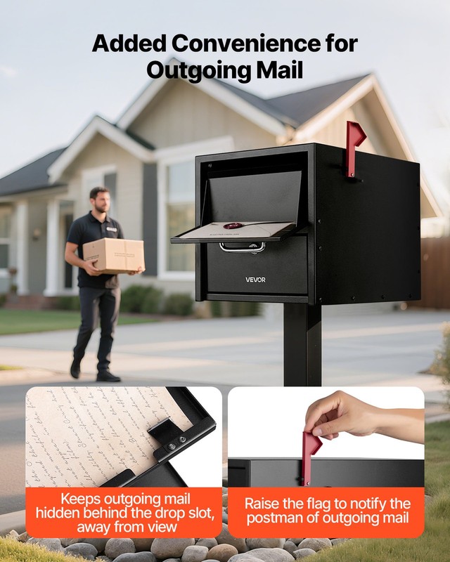 VEVOR Post Mount Mailbox for Outside House Lockable Metal Mail Box Magnetic Door gallery