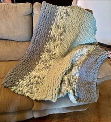 Crochet Striped Sofa Throw Blanket, Gray Blue Beige White Modern Rectangle