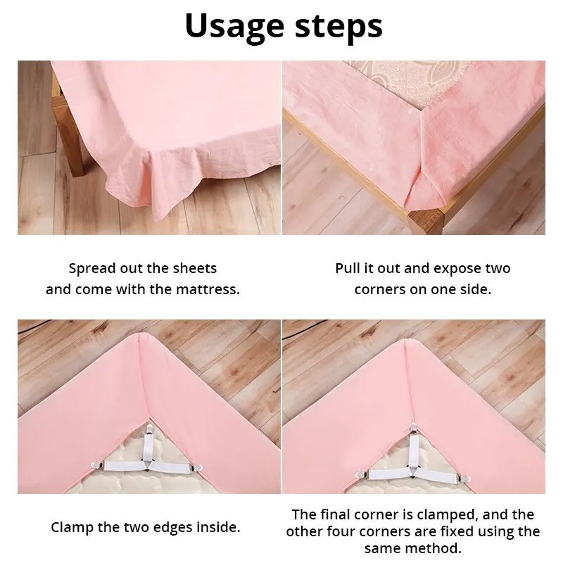 4 Pack Adjustable Bed Sheet Holder Straps Fitted Sheet Clips Fasteners Grips gallery