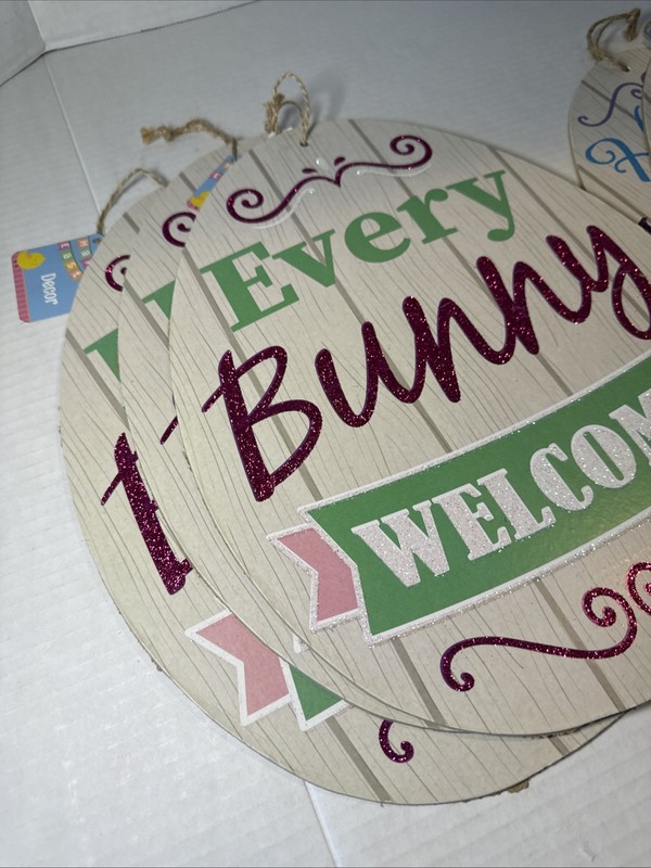 5 Happy Easter Hardboard Hanging Signs Bunny Eggs Holiday Home Wall Accent Decor gallery