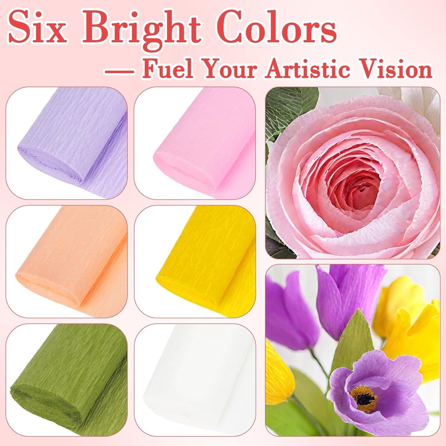 27 PCS Crepe Paper Flower Kit - 6 Rolls Crepe Paper Sheets with Flor... gallery