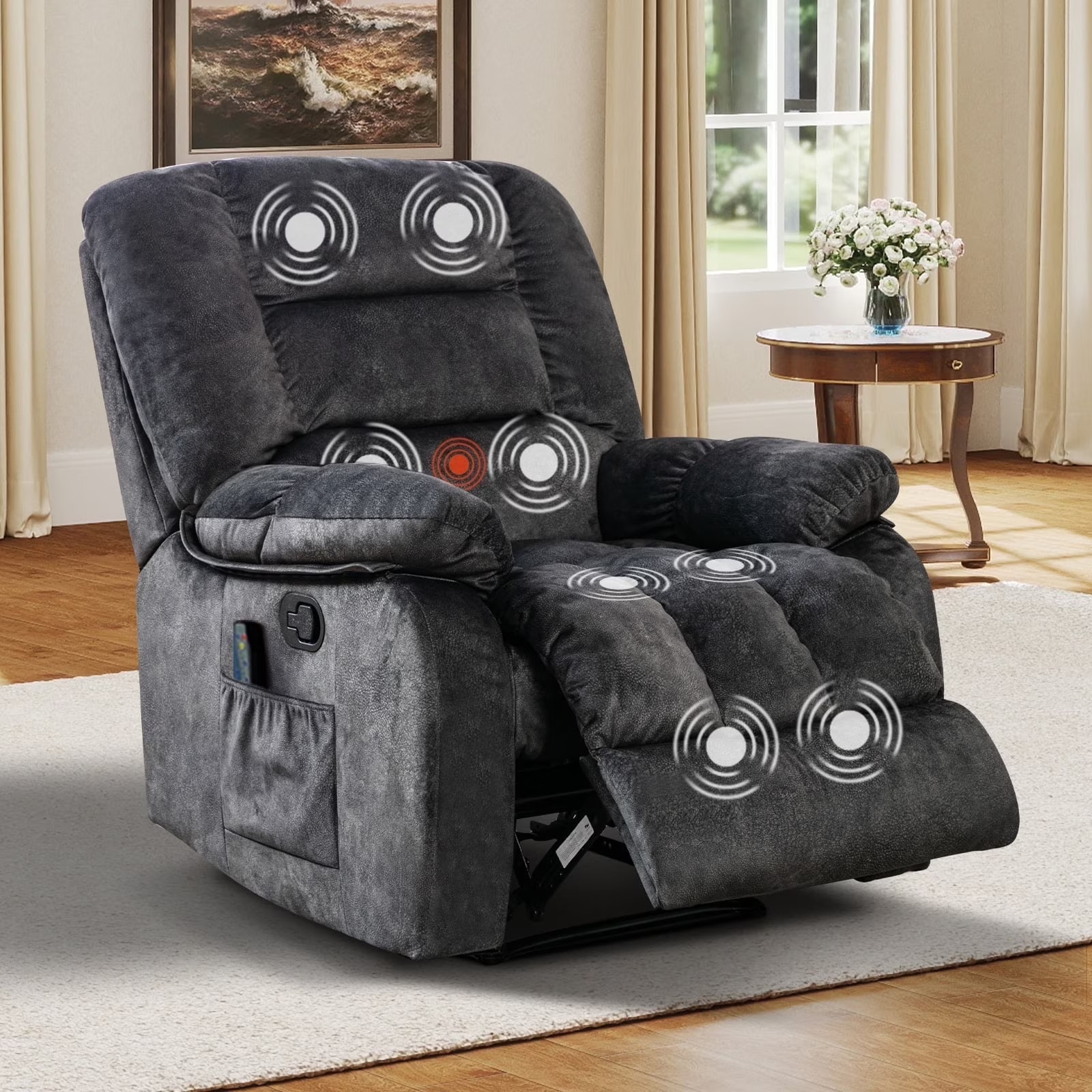 EBELLO Overstuffed Breathable Fabric Manual Recliner Chair with Massage and Heat gallery