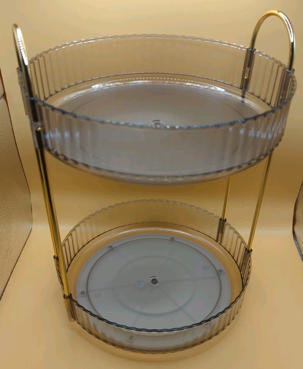 Two Tier Spinning Tray 360 Degree Rotation Home Organizer Space Saving 9" Across gallery