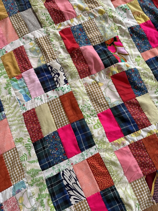 Crib Quilted Patchwork Quilt Multicolor Cotton/Polyester 48x60 Vintage gallery