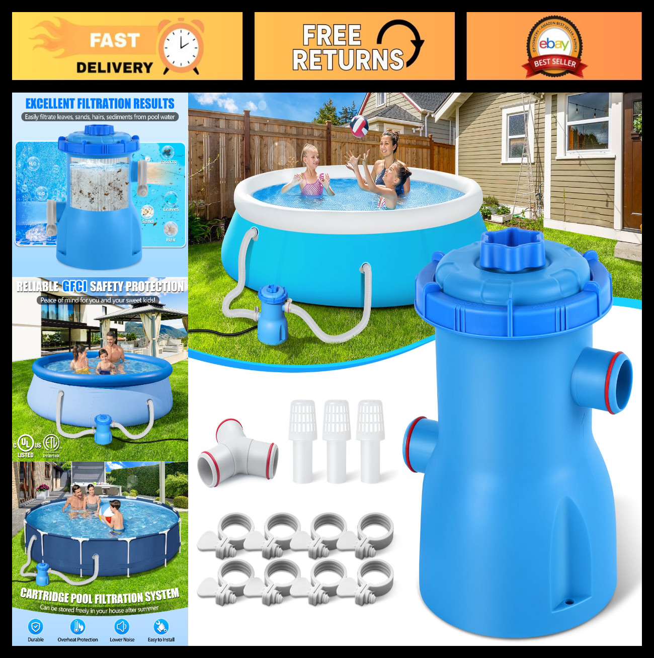 300 GPH Pool Filter Pump for Above Ground Pools, ETL Certified, GFCI, Reliable W gallery