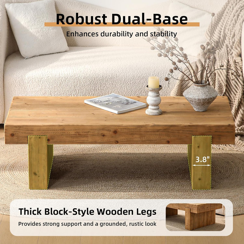 Natural Rectangle Coffee Table - Farmhouse Style, Low Profile Design gallery