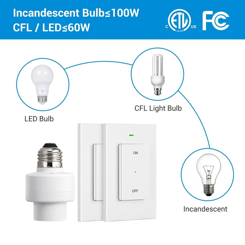 DEWENWILS Remote Control Light Bulb Socket E26 E27 Base, Wireless Light Switch gallery
