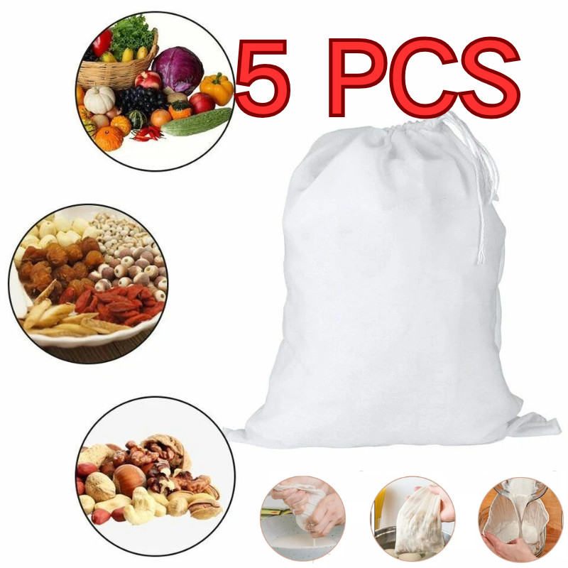 5x Fine Mesh Fabric Strainer Filter Bag Nut Milk Reusable Cheese Cloth Kitchen gallery