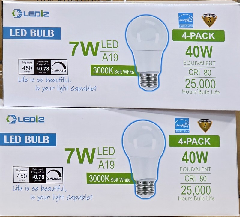 LEDi2 A19 7W=40W Equivalent LED Light Bulbs | 3000k Soft White | 450 Lumens gallery