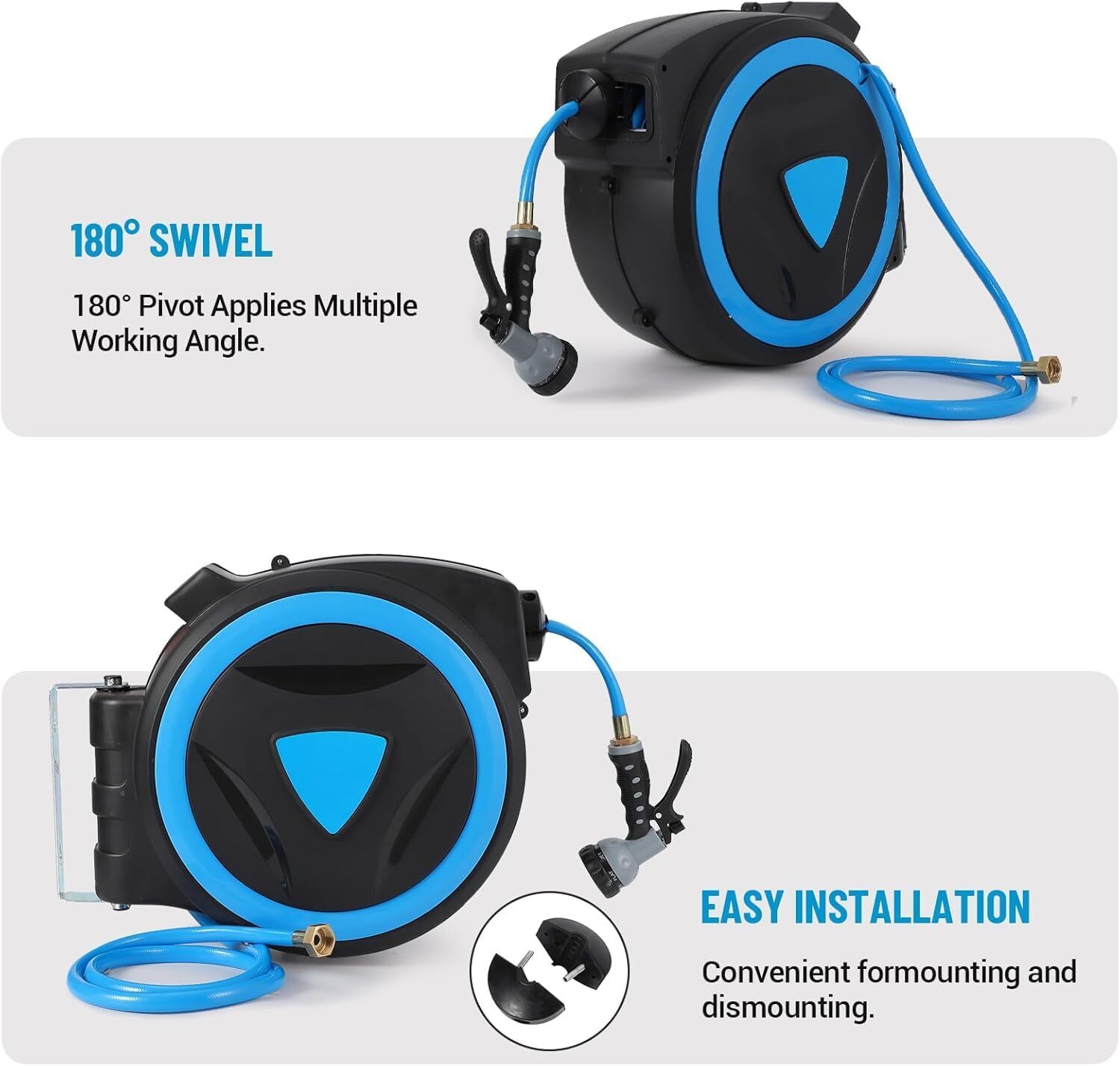5/8 In x 65/82/92 Ft Automatic Retractable Garden Water Hose Reel Wall Mounted gallery