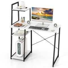 Computer Desk w/ Shelves 3-Tier Storage Bookshelf Ladder-shaped Metal Frame
