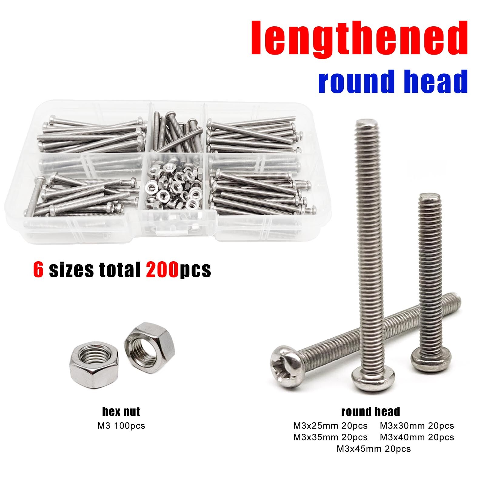 200 Pcs Long M3 Phillips Flat Head Screws Nuts Assortment Kit 304 Stainless gallery