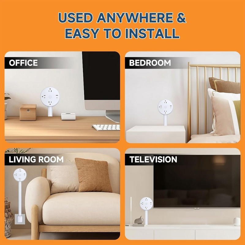 Round Electrical Outlet Expander Power Socket Rotating Extender Nightstands Desk gallery