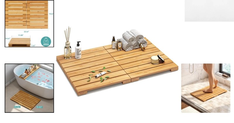 Space-Saving Foldable Bamboo Shower Mat - Heavy Duty & Maximum Safety Features gallery