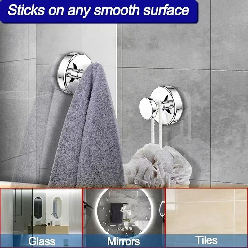 4 Pack Stainless Steel Suction Cup Hooks Heavy Duty No Drill Bathroom Towel Wall gallery