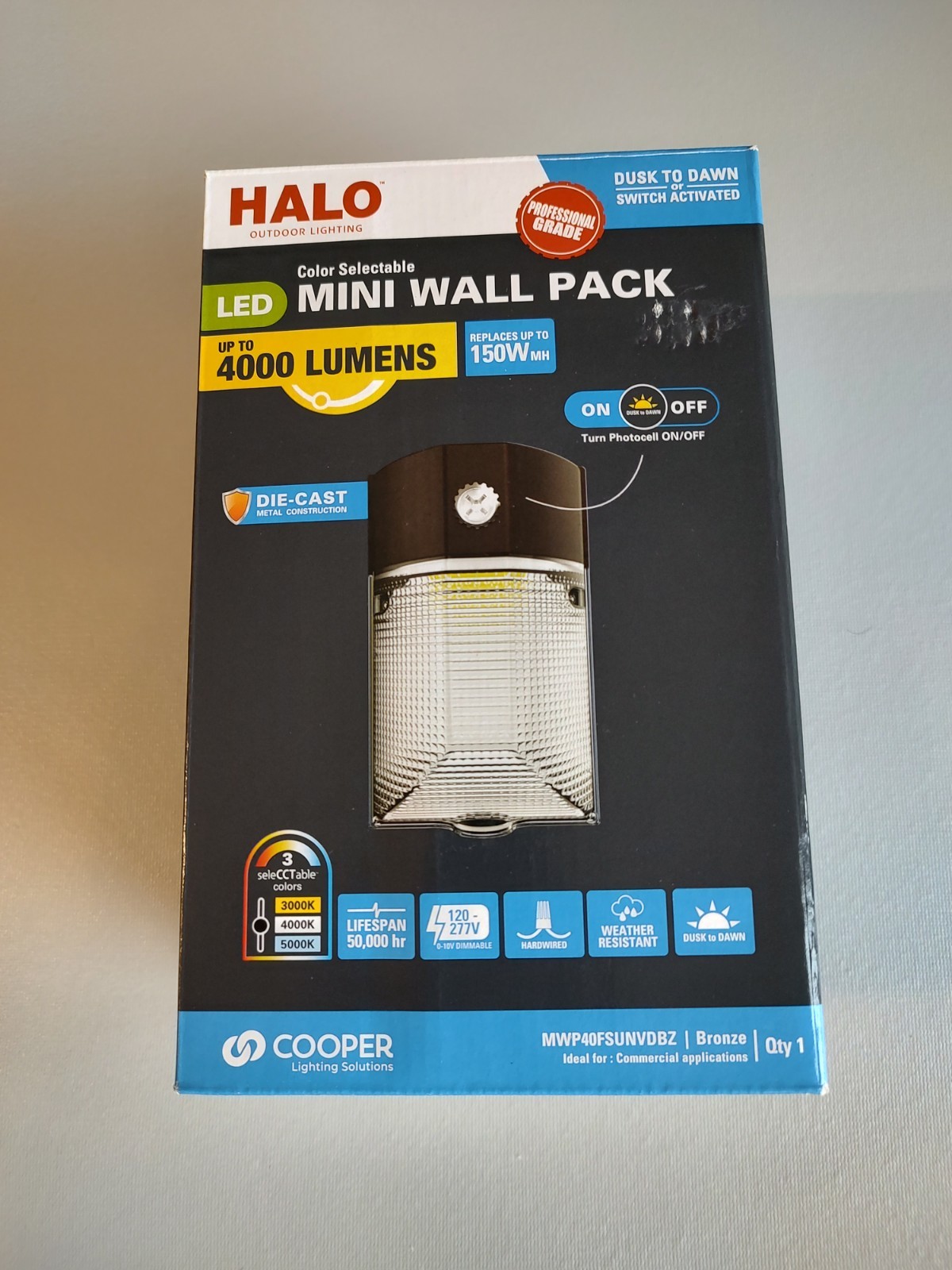 2 HALO LED Outdoor Lighting Mini Wall Pack 4000 Lumens Dusk To Dawn, NIBs gallery