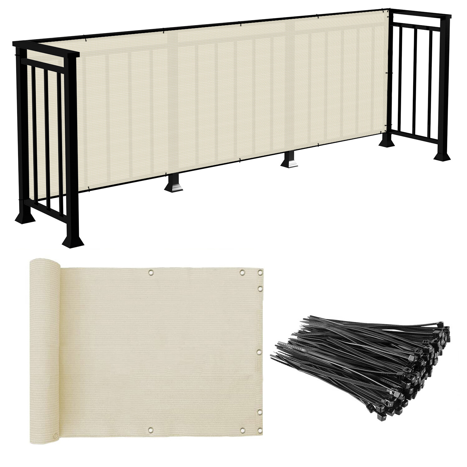 30in Beige Balcony Fence Screen Privacy Fabric Mesh Cover UV Blockage Windshield gallery