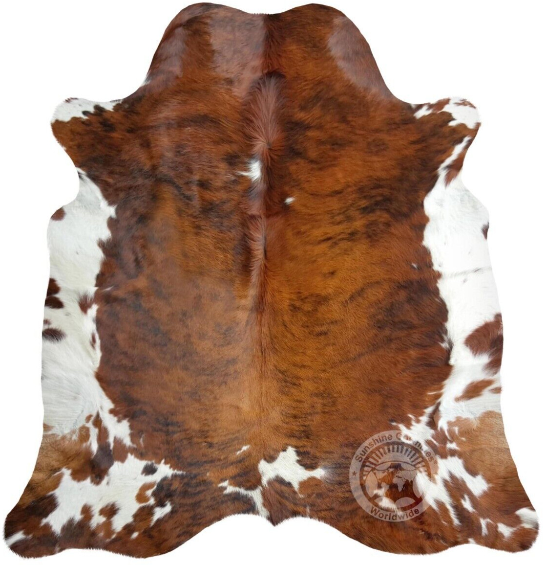 Real Cowhide Rug Brindle Tricolor White Belly - Size 6x7-8’ gallery