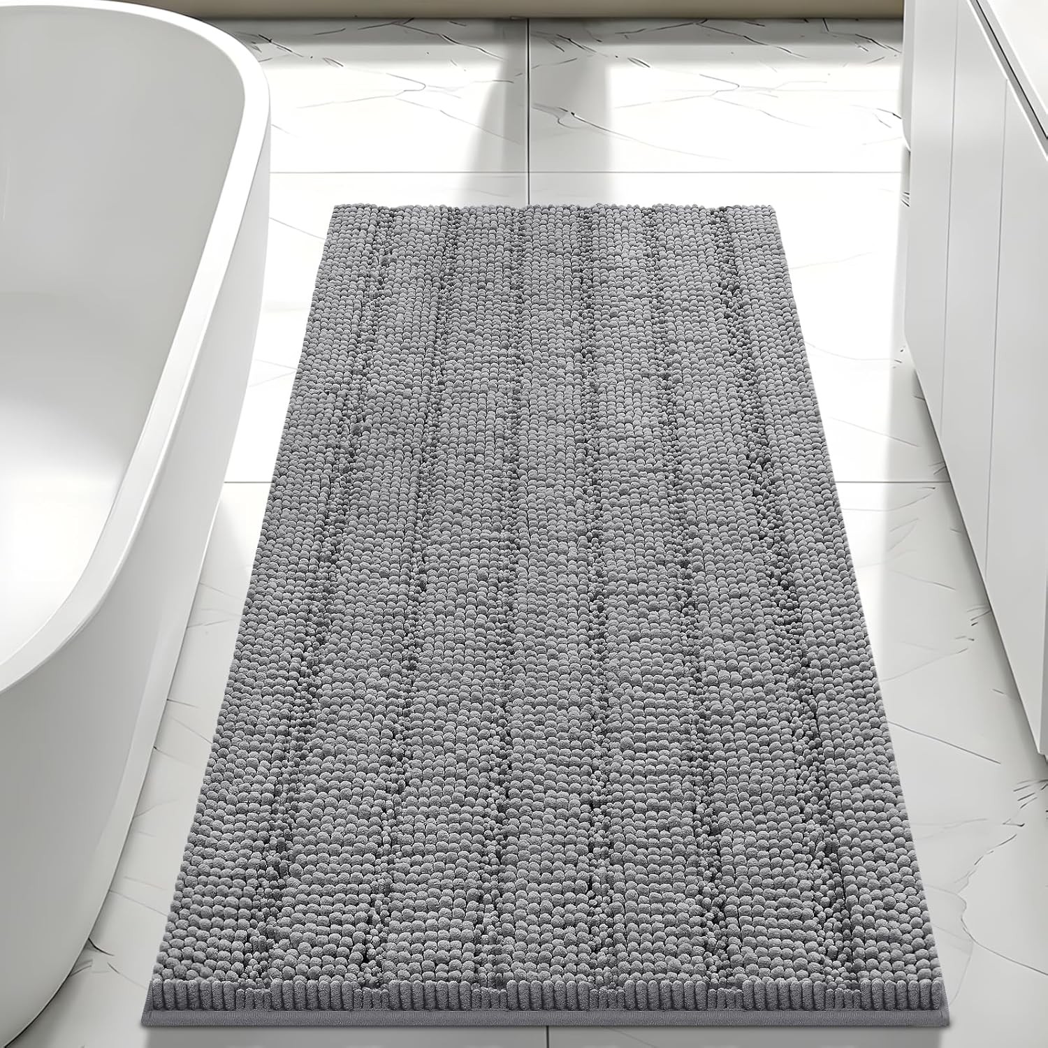 Large Bathroom Rug, Chenille Bath Mat with High Low Pile Design, Soft Absorbent gallery