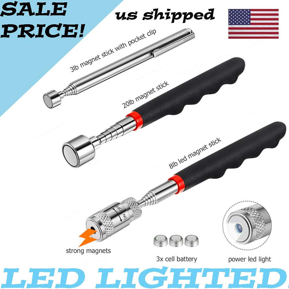 3pcs Magnet Pickup Tool Stick Telescoping Include 8 lb LED Light Grabber Extend gallery