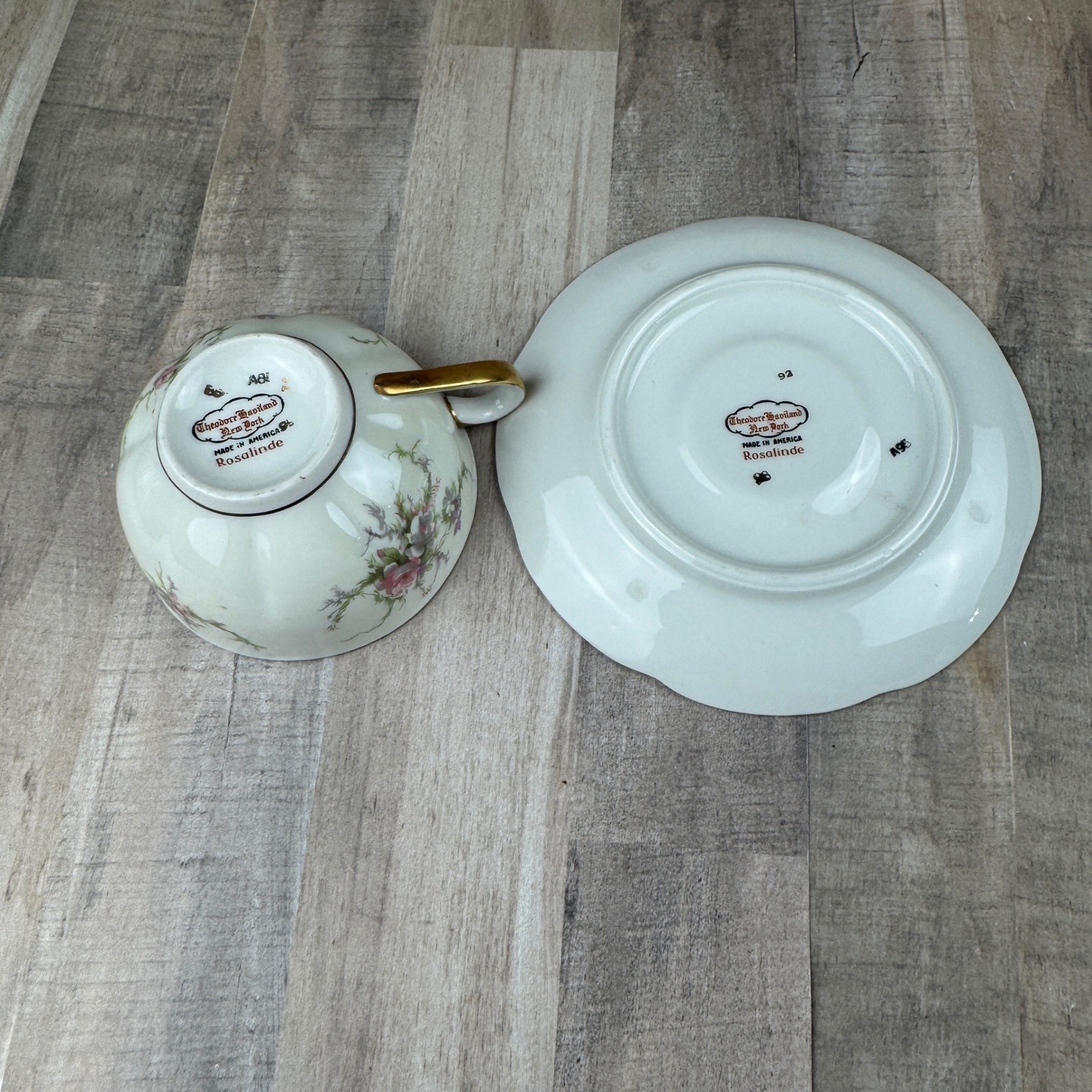 Theodore Haviland Limoges New York ROSALINDE Tea Cup and Saucer Gold Trim gallery
