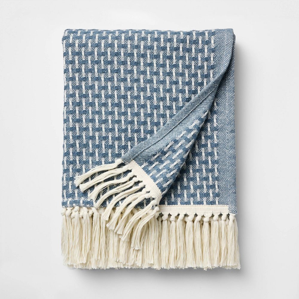 50"x60" Throw Woven Pattern Medium Blue/Cream - Threshold Designed with Studio gallery