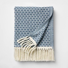 50″x60″ Throw Woven Pattern Medium Blue/Cream – Threshold Designed with Studio