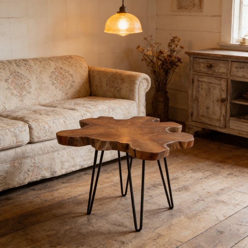 Rustic Teak Wood Slice Coffee Table, Live Edge Coffee Table, Handcrafted gallery