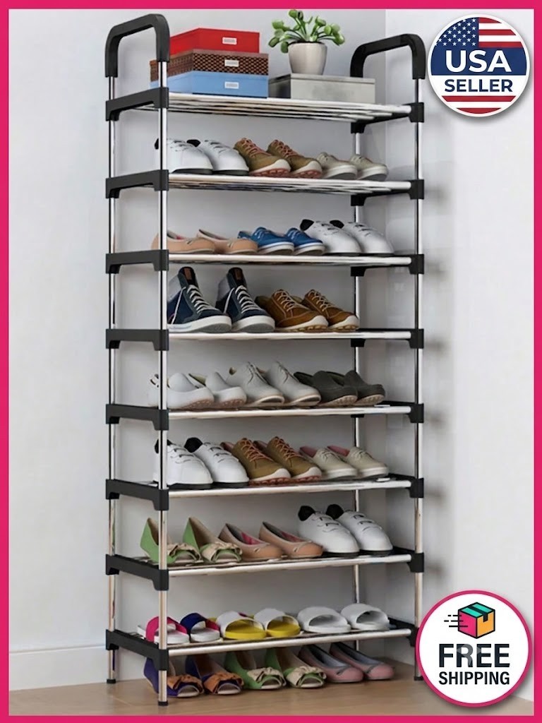 8 Tier Shoe Rack Organizer Stainless Steel Adjustable Closet Storage Stand Shelf gallery