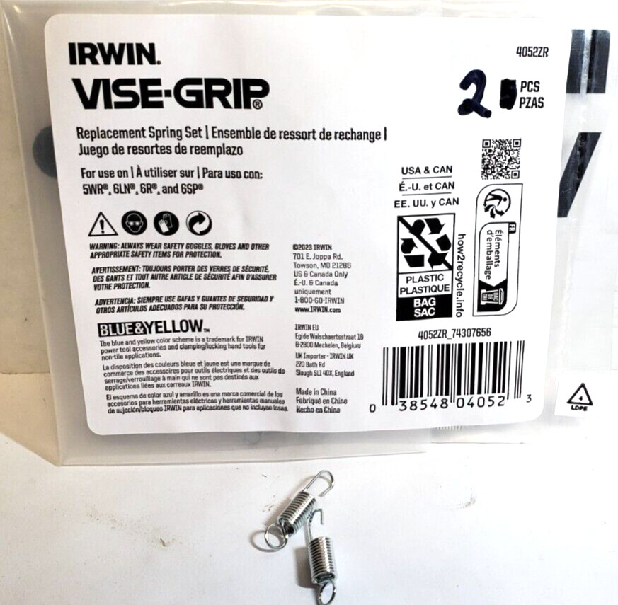 IRWIN VISE GRIP REPLACEMENT SPRINGS FOR 5"/6" VISE GRIPS #4052ZR LOT OF 2 gallery