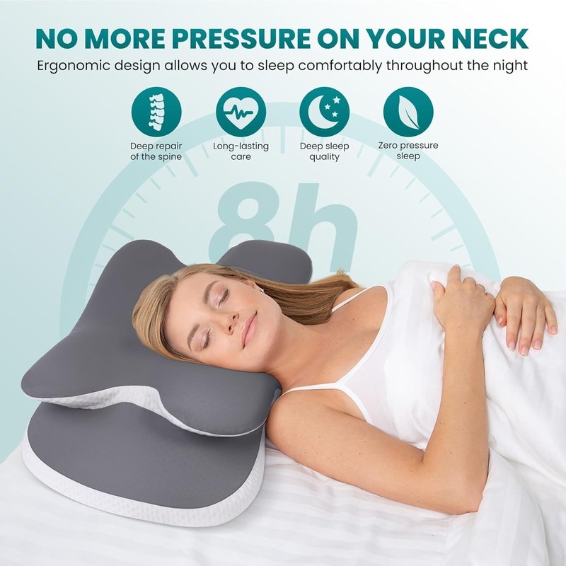 Ergonomic Cervical Neck Pillow Memory Foam Silk Cover Neck Support Pillow Gray gallery