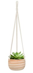 Mkono Ceramic Hanging Planter Macrame Plant Holder 5 Inch 21 1/4″, Burlywood
