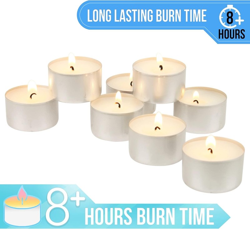 100 Pack Unscented 8 Hour Extended Burn Time Tea Light Candles, White, 100 Count gallery