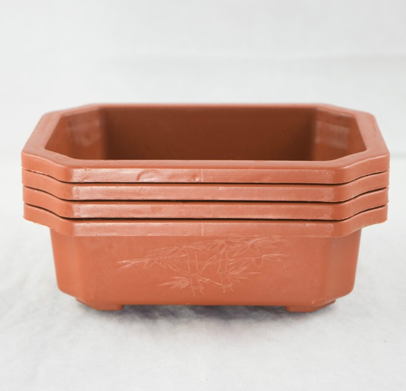 4 Rectangular Plastic Bonsai / Cactus & Succulent Pot 7"x 5.5"x 2" - Dark Orange gallery