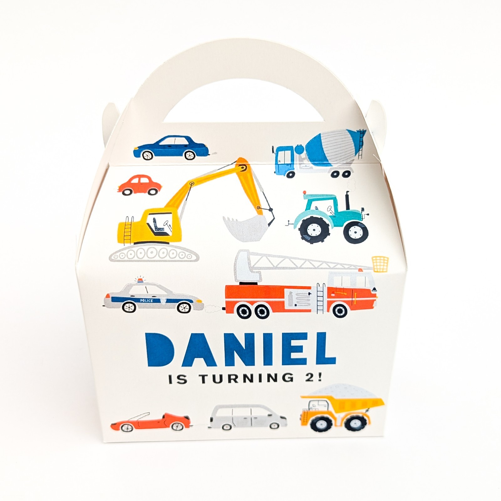 TRANSPORT Cars Diggers Trucks Planes Personalised Party Boxes Treat Lunch Box gallery