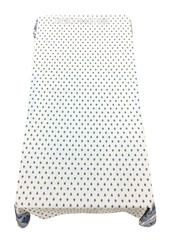 French Provencal Coated Tablecloth Flowers White/Blue 59X98 Made in France gallery