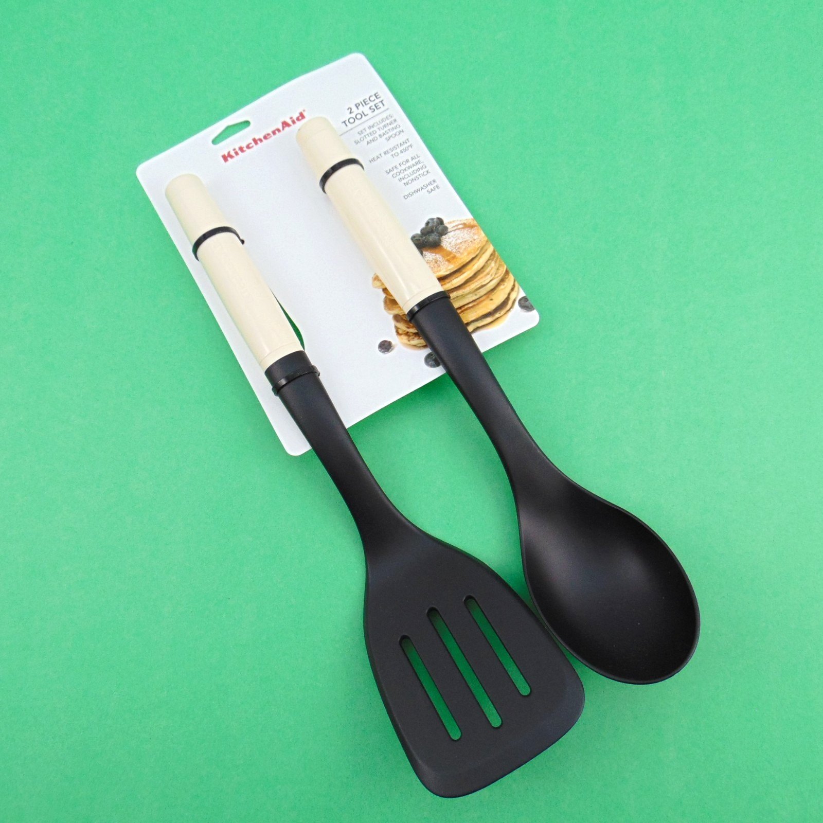 KitchenAid 2-Piece Slotted Turner & Basting Spoon Set Nylon Utensils Cream White gallery