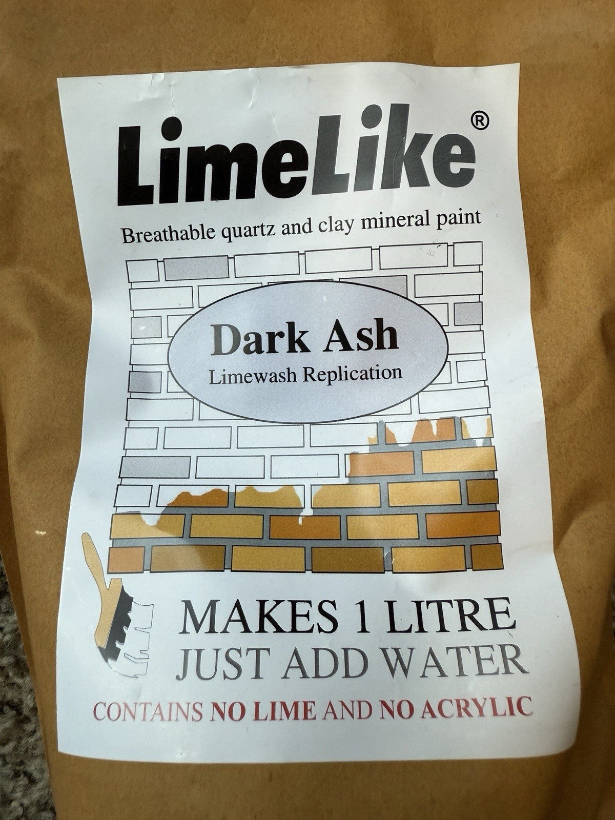 LimeLike Dark Ash Brick Stain Dye Limewash Replication 600g Makes 1 Liter NEW gallery