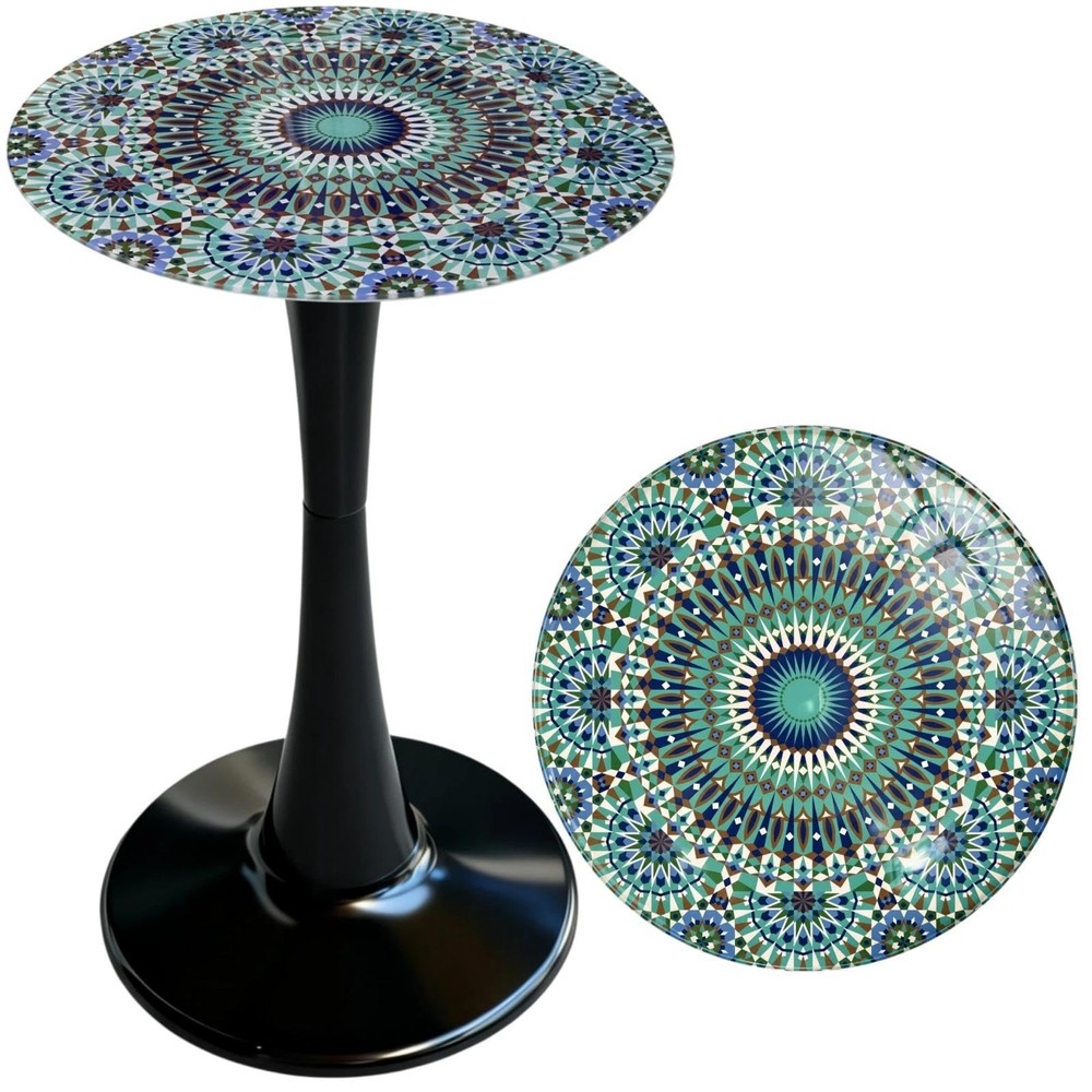 Simmer Stone 13.4" Outdoor Side Table, 21.6" x x 11.8", Blue Morocco