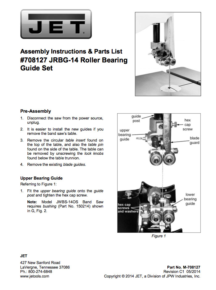 Jet Assembly Instructions & Parts List #708127 JRBG-14 Roller Bear FREE SHIPPING