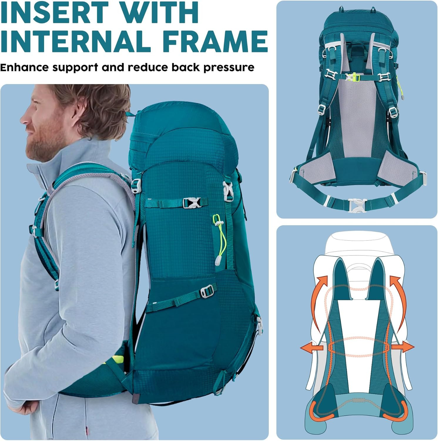 Waterproof Internal Frame Hiking Backpack 50-80L with Rain Cover 2