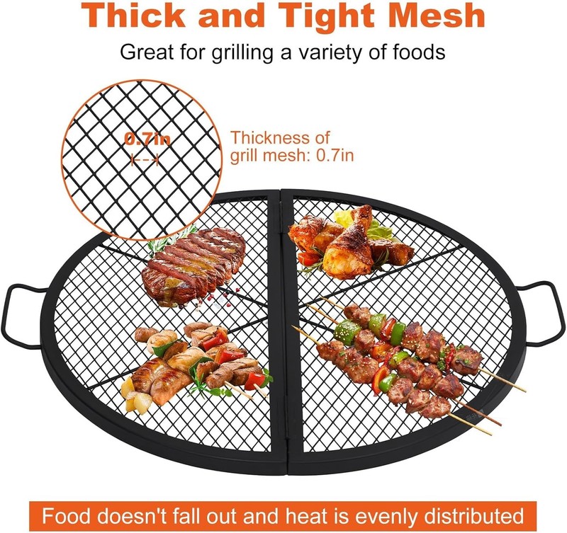 Fire Pit Grill Grate Foldable Round Cooking Grate Heavy Duty Steel for Campfire gallery