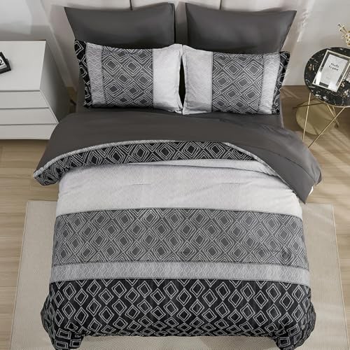 Black/Gray Size Comforter Set, Lightweight Boho Bed in a King Black and Gray gallery