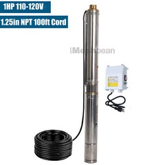1 HP 3″ Deep Well Submersible Pump, 110V, 60Hz, 13GPM, 247 ft Max,100ft Cord
