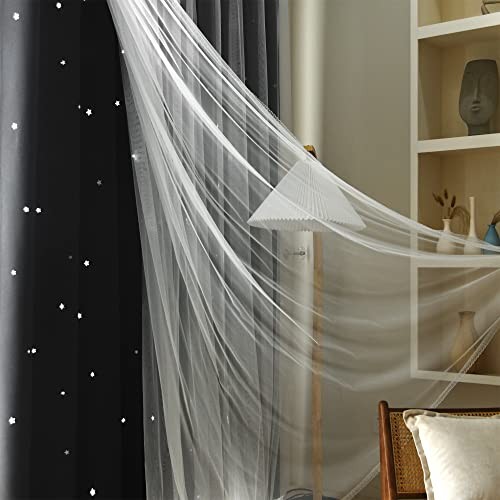 Star Cutoutout Curtains Double Layer Curtains 52"W x 63"L (Pack of 2) Black gallery