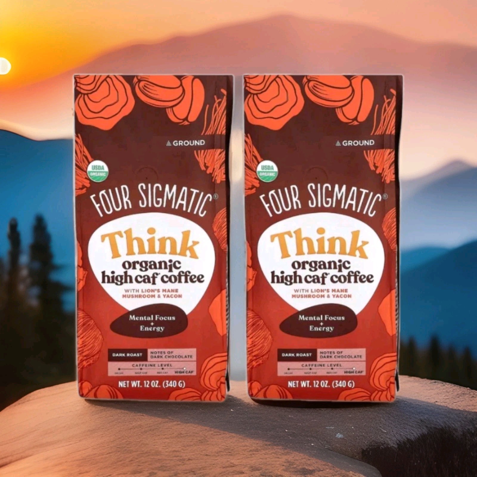 2 Bags Mushroom Four Sigmatic High Caffeine Ground Coffee Lions Mane 07/26 gallery