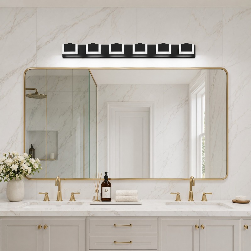 46 in 6 Light Black Dimmable LED Vanity Bathroom Over Mirror Wall Sconce Fixture gallery