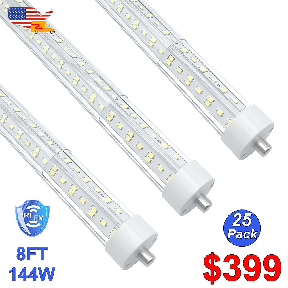 V Shaped 8Foot LED Light Bulbs 25 Pack T8 T12 Single Pin 144W 6500K FA8 No RF gallery